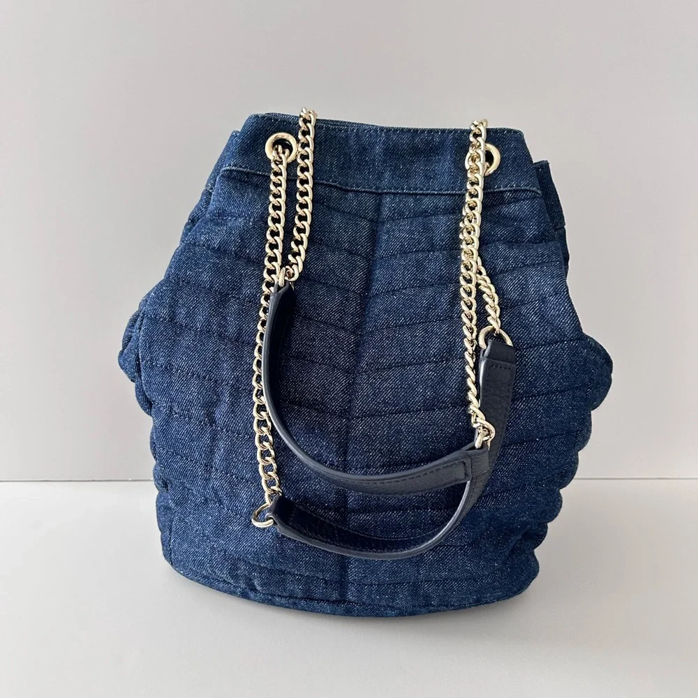 Quilted Navy Shoulder Bag with Gold Chain Strap